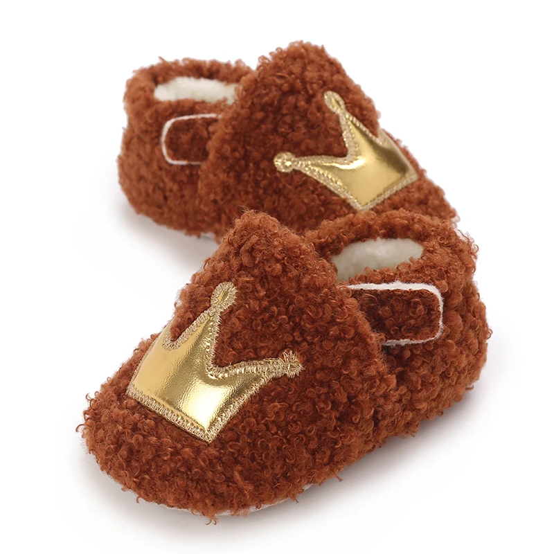 Herfst En Winter Baby Katoenen Schoenen Met Toegevoegde Pluche En Warme Babyschoenen Kroon 0-18M Pasgeboren Anti Slip Wandelschoenen