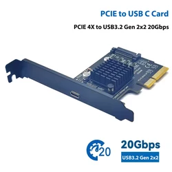 20Gbps PCIE to USB C Add on Card USB PCIE Card Type C PCI-Express 4X to USB 3.2 Gen 2X2 20Gbps PCIE Expansion Cards for Windows