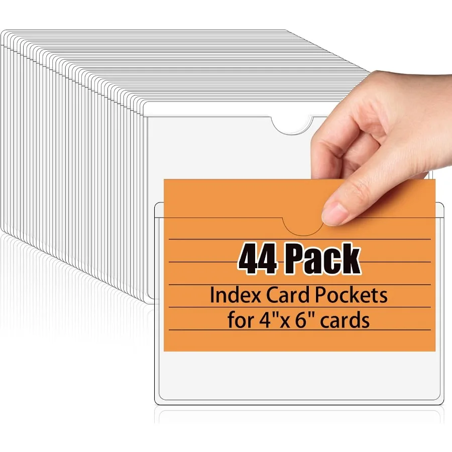 44 Pack labels for storage bins Adhesive Pots Index Card Pots with Top Open for Loading Clear Plastic Labels Holders for Organi