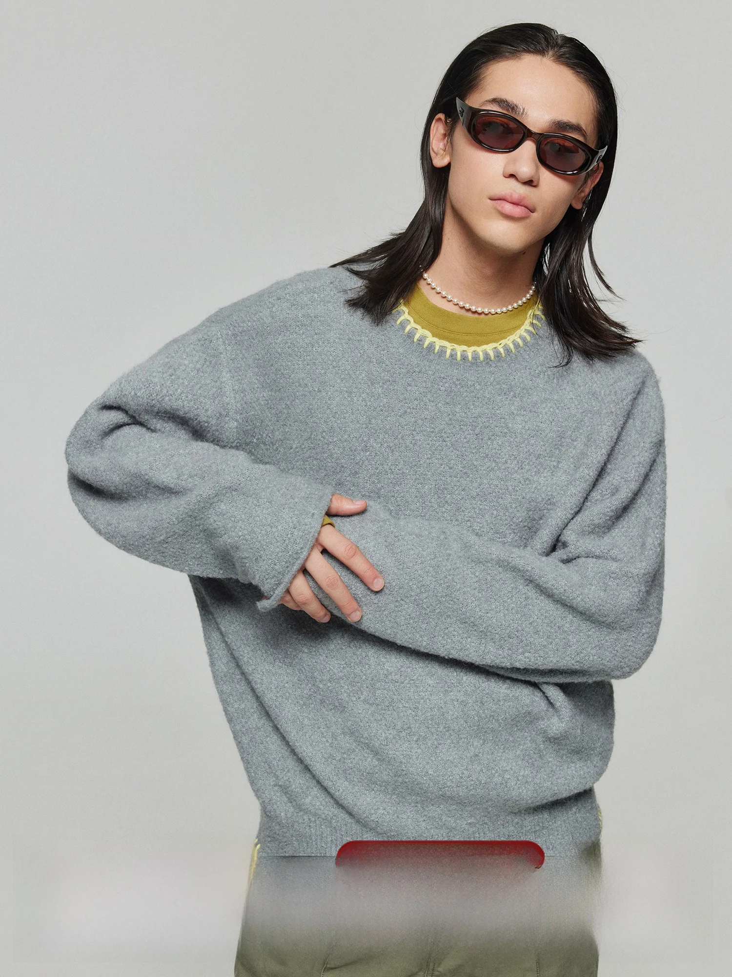 

Simple Project Hand Sewn Knitted Wool Blend round Ne Sweater Color Blo Casual Loose Fit Long Sve Autumn Youth Faion