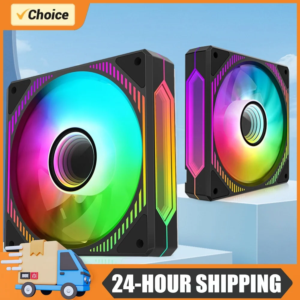 120mm Computer Case Radiator 12V 4 Pin PWM Luminous Chassis Cooling Fan 5V 3 Pin ARGB FDB Hydraulic Bearing for Desktop Computer