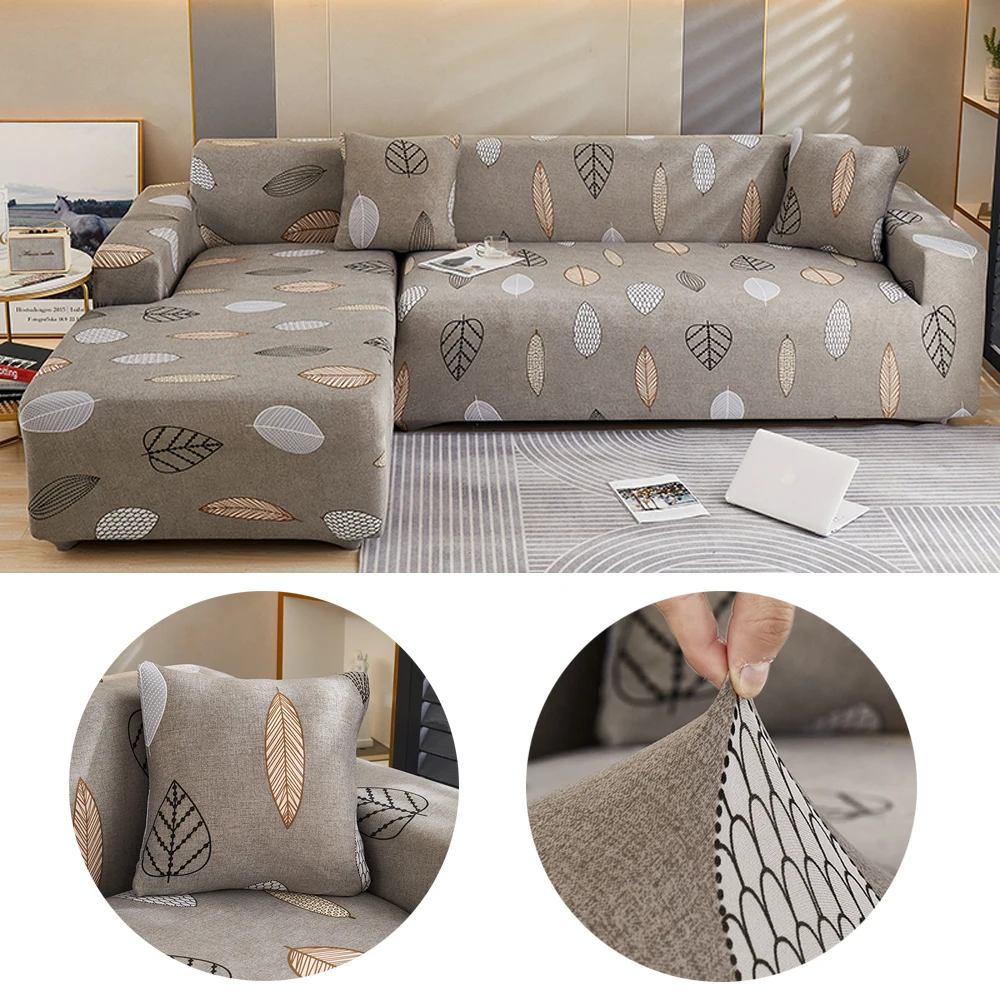 Leaves Brown 1 2 3 Seater Chaise Longue Sofa Covers for Living Room Elastic Stretch Covers Corner Sofa Protector Housse Canapé