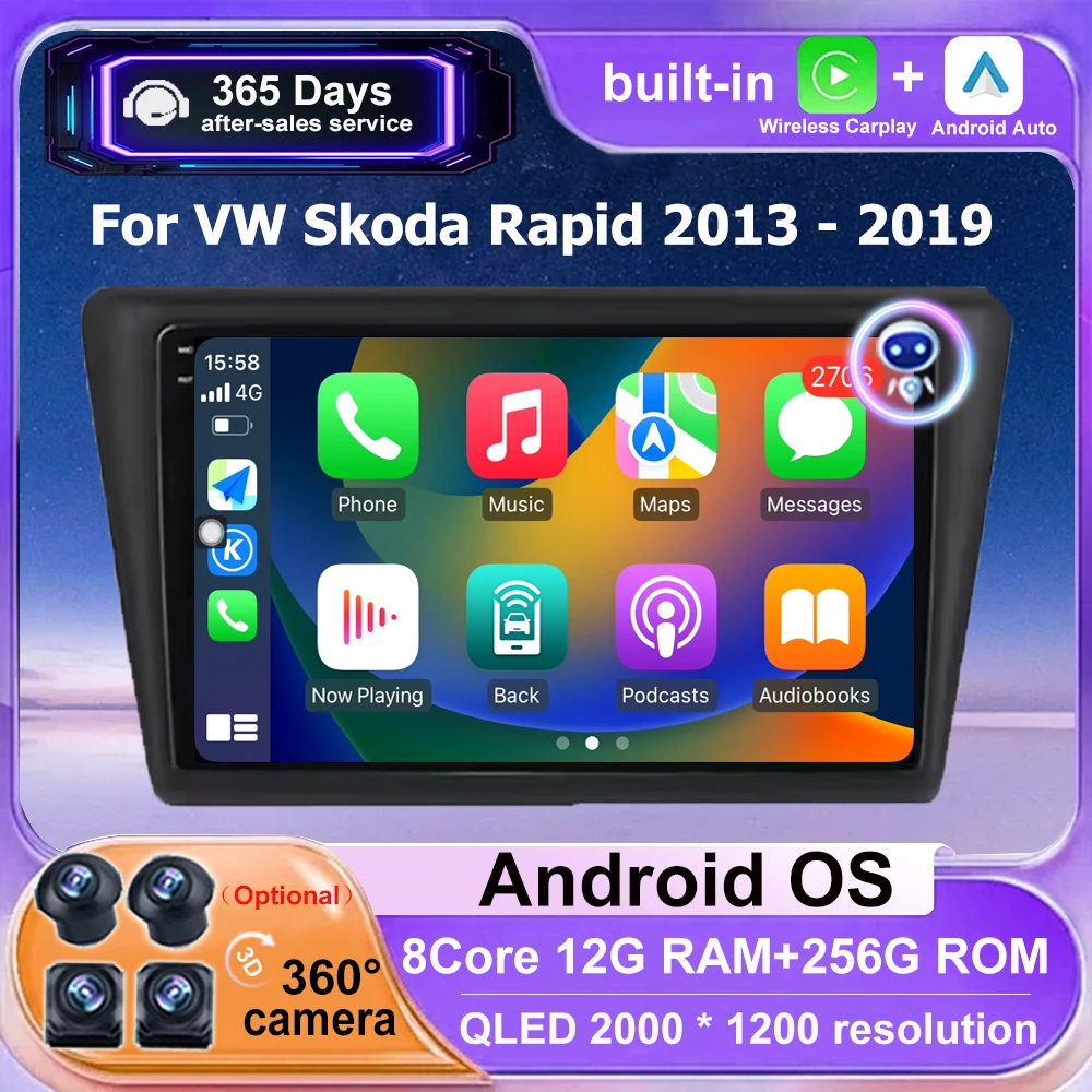 Car Radio Multimedia GPS For VW Skoda Rapid 2013 2014 2015 2016 2017 2018 2019 Android 16 Auto Carplay For Seat Toledo 2015-2018