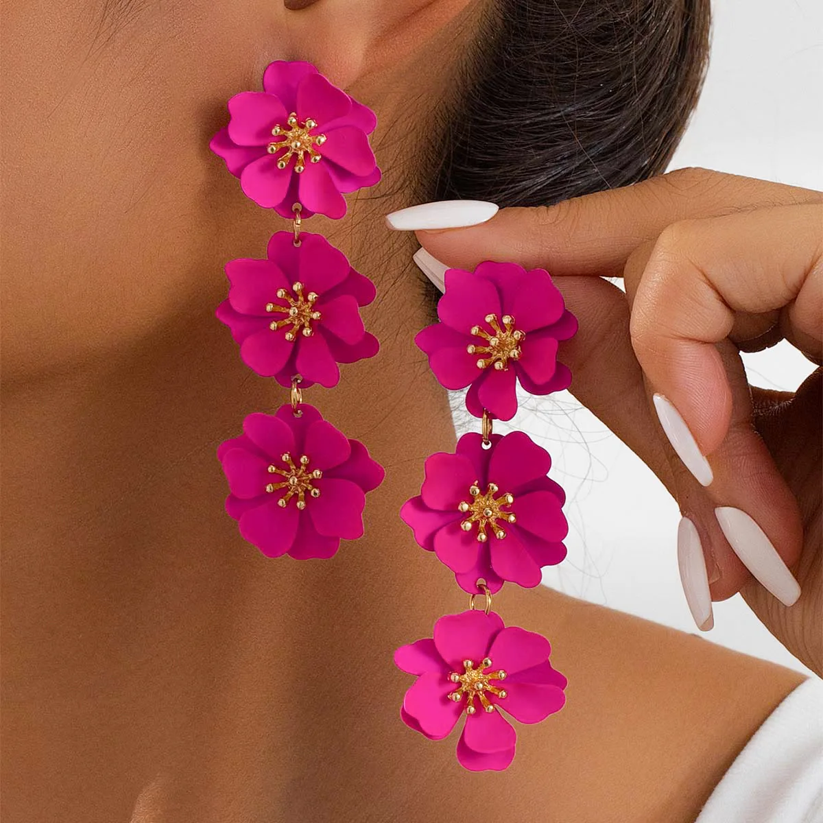 Long Drop Earrings For Women Girls Dopamine Flower Temperament Ear Pendant Accessories Holiday Party Gift Fashion Jewelry DE179