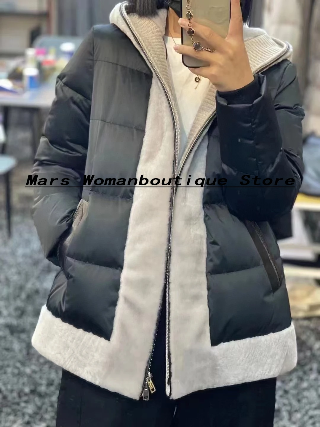 Hooded Goose Down Jacket for Women, Warm Jacket, Fur Integrated, High-End, Luxury Fashion, Winter