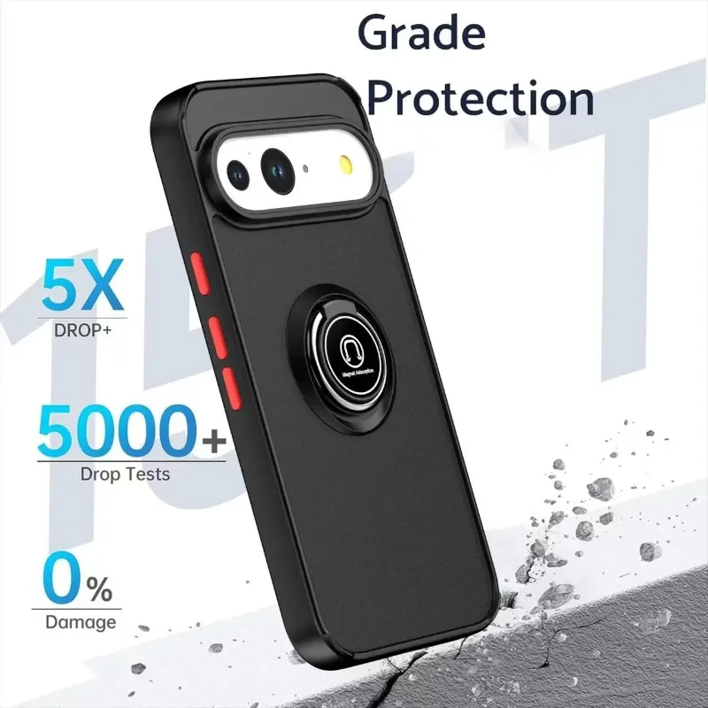For Google Pixel 9A 8A 7A Armor Matte Car Magnetic Cover For Google Pixel 9 Pro XL 10 Pixel 7 8 Pro Ring Stand Shockproof Case