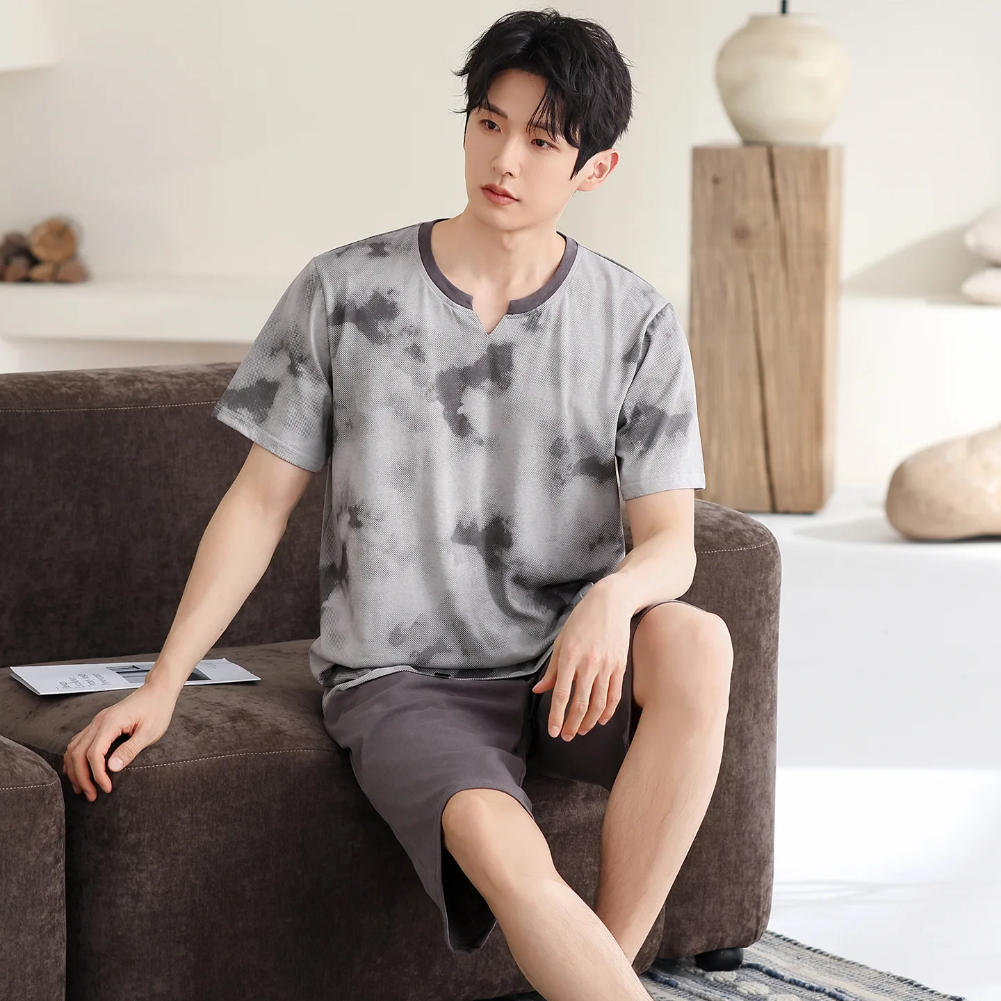 

Men's New Pajama Set Cool Short Sleeve Pullover Top And Elastic Shorts Plus Size Pajama Summer Loungewear Sleepwear pyjama homme