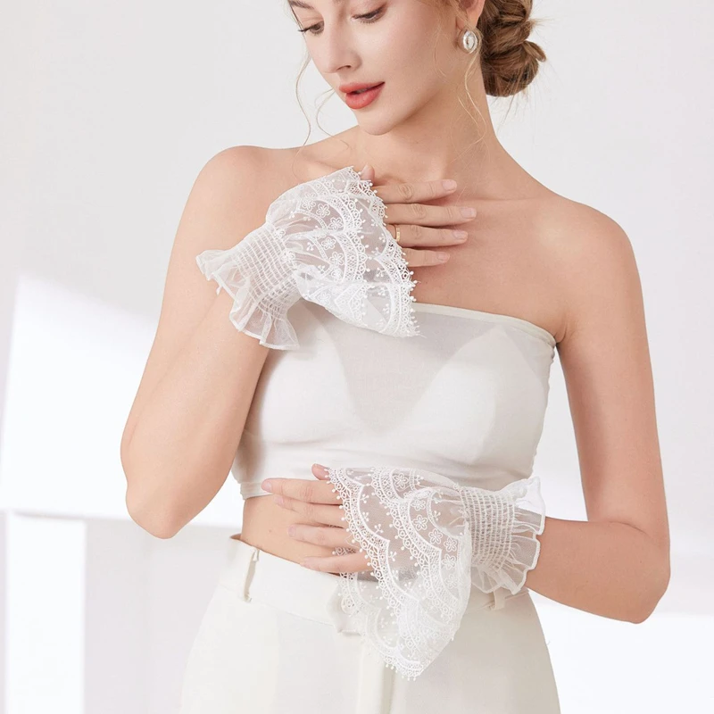 Elegante romantische Mesh-Spitze, abnehmbare mehrlagige Rüschen, gefälschte Ärmel, süße Dekoration, Pullover, elastisches Handgelenk, Hornmanschetten