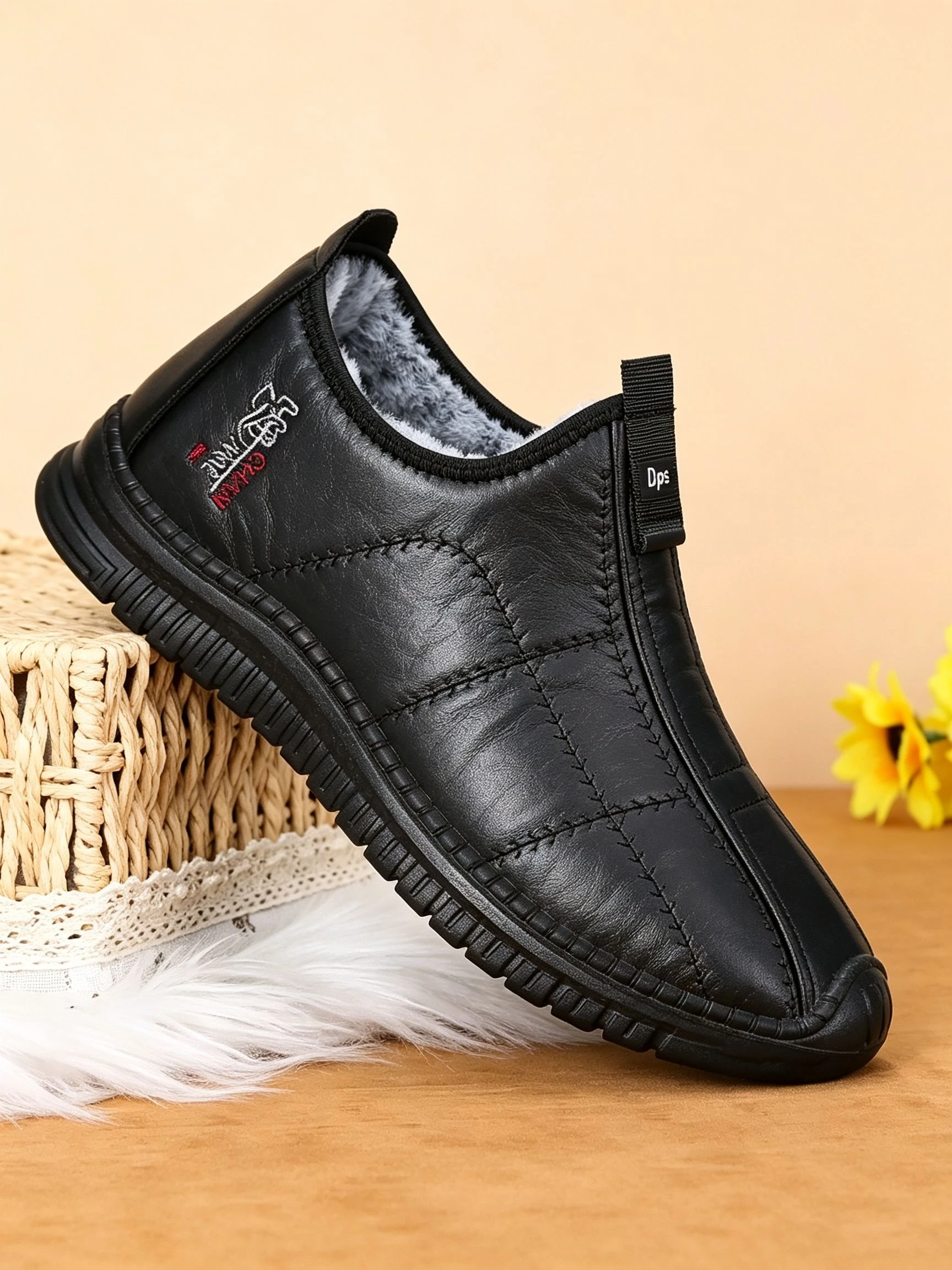 Dicke, rutschfeste, warme Schneestiefel für Herren, mit Plüschfutter, knöchelhohe Stiefel, geeignet als bequeme Freizeitbekleidung für den Winter. – Detail 3