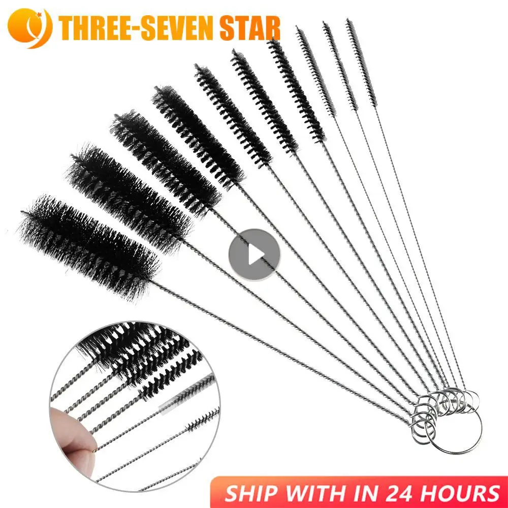 10Pcs/Set Nylon Straw Glass Tube Cleaner Brushes Stainless Steel Cleaning Brush Bottle Fish Tank Brush Household Cleaning Tools