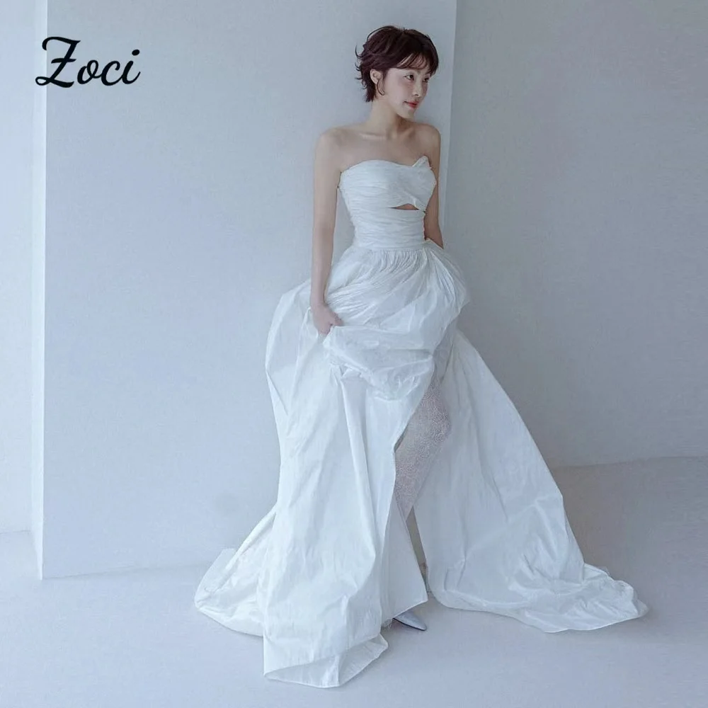 

Zoci Taffeta A Line Long Korea Wedding Dresses PhotoShoot Cut Out Sweetheart Formal Evening Party Dress Reception Customized