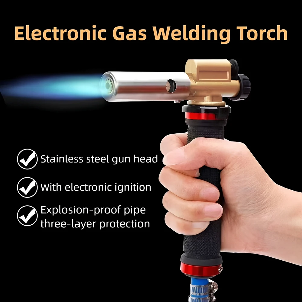 

Electronic Gas Torch with 2m Hose Stainless Steel Explosion-Proof LPG Torch for Cassette Cylinder Soldering and Heating