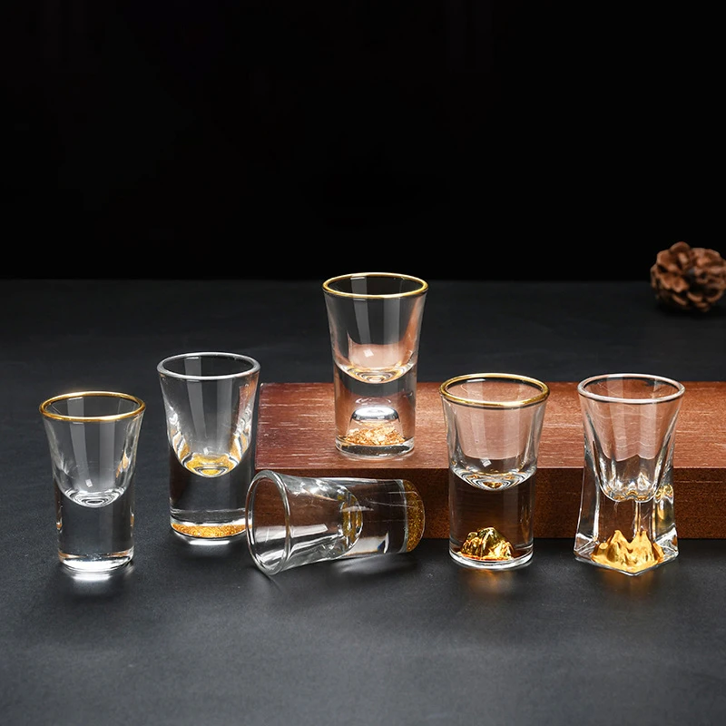 9styles Crystal Glass Vodka Glass Sake Shochu Glass Bar Liqueur Double Bottom Gold Foil Glass Tea Cup Gifts Hard Liquor