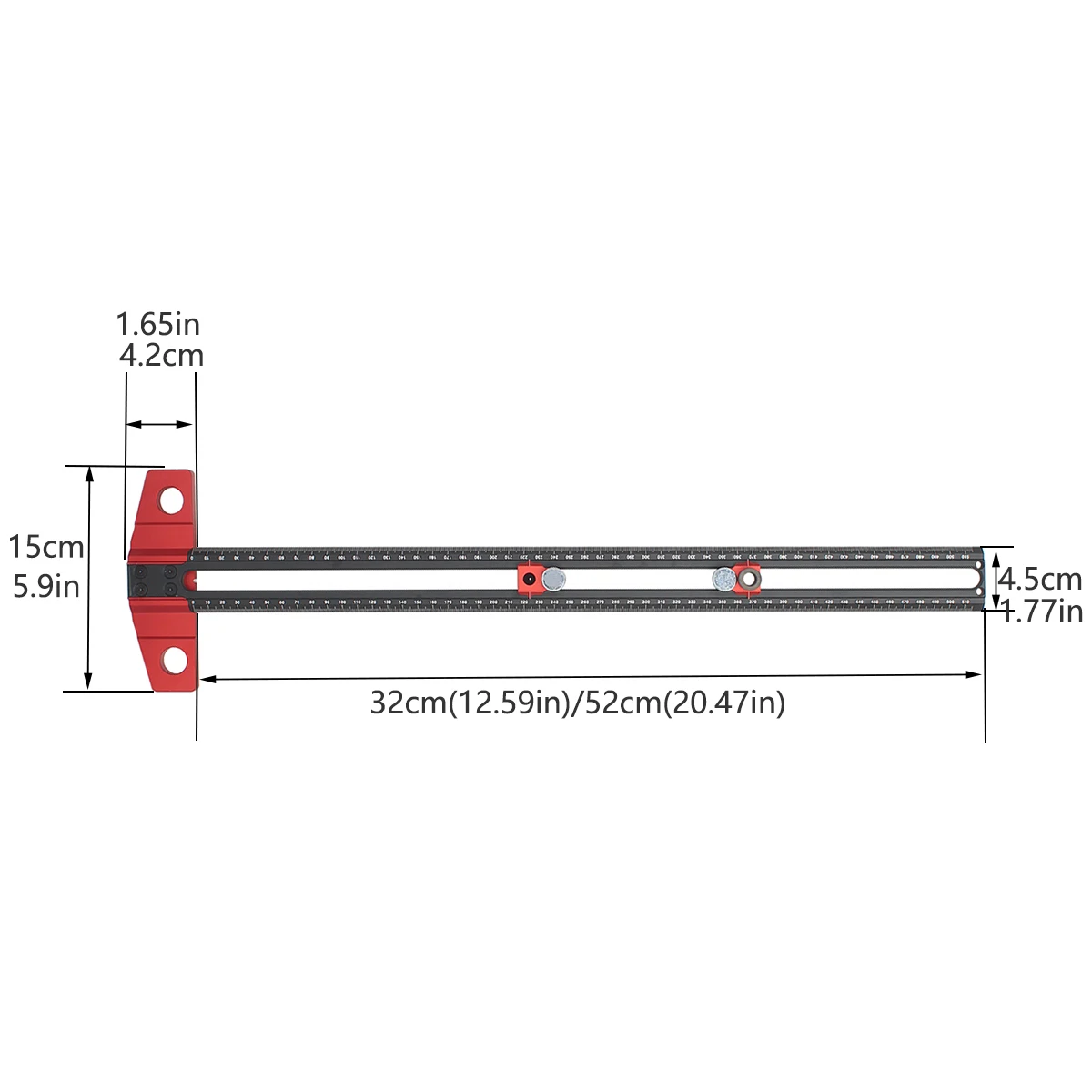 Aluminum Scriber Marking T Square Woodworking 2 in 1 Drilling Positioning Scoring Ruler Dowelling Jig with 6/8/10mm Drill Sleeve