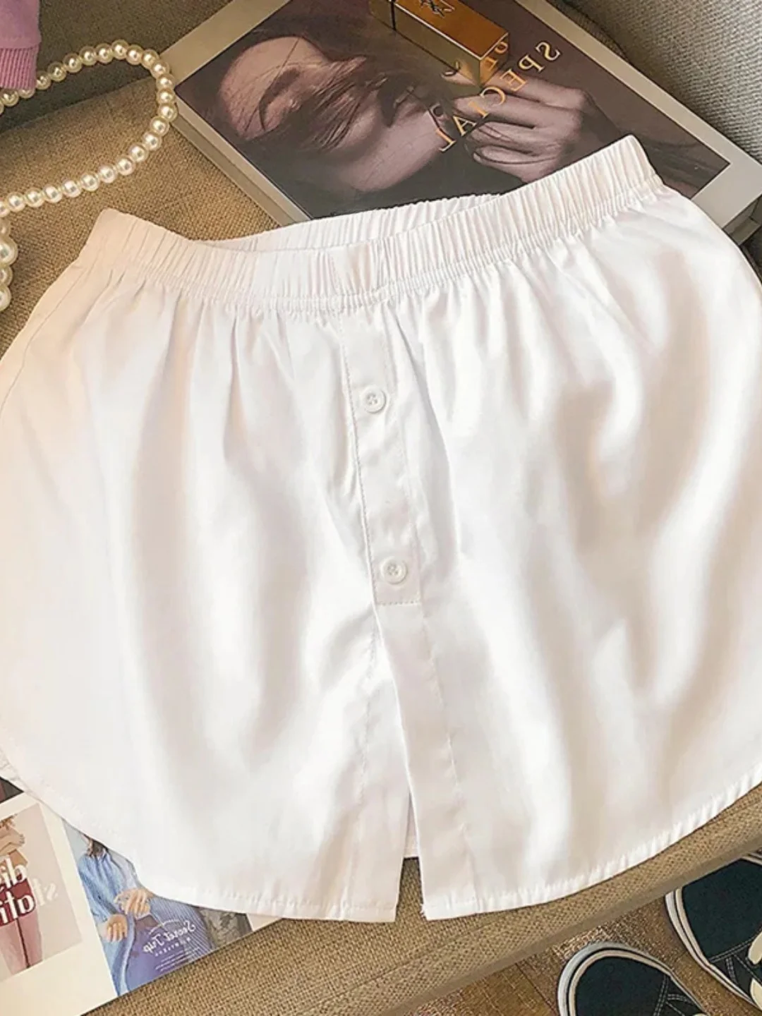 High Waist A-Line  Skirt Women's Button Asymmetrical Overlap Short Skirt Butt Curtain Base Layer Skirt Casual Style