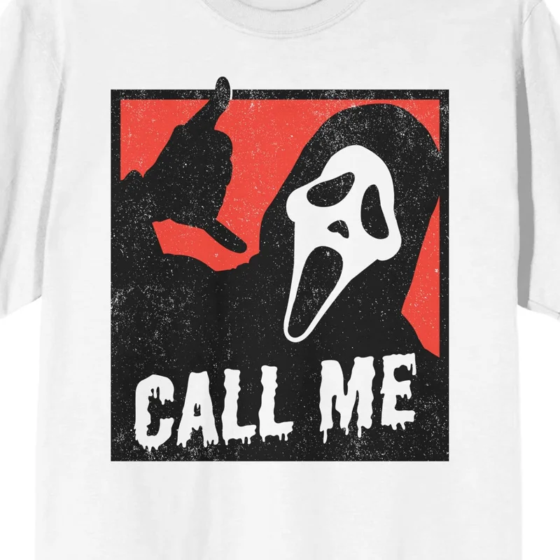 Halloween Ghostface Call Me Crew Neck Short Sleeve Men's White T-Shirt