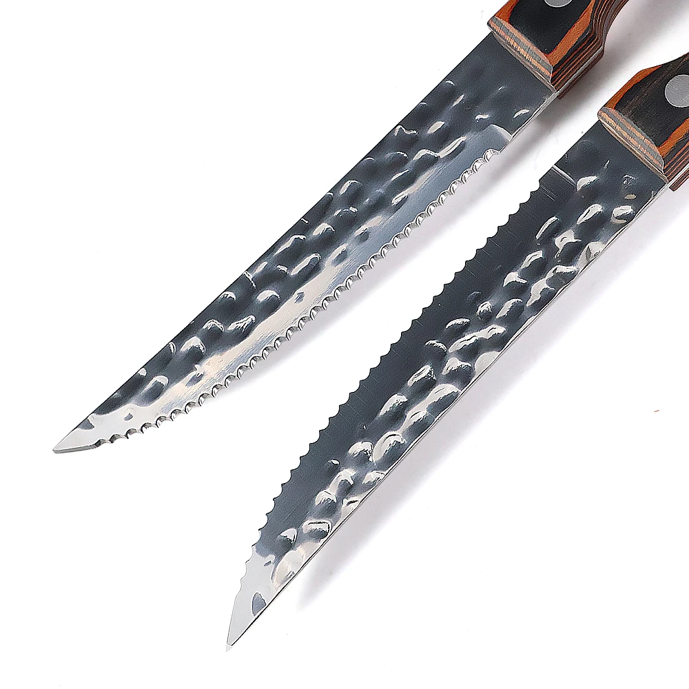 Jaswehome Steak Knife Hammered Forge Sharp Dinner Steak Knives Chef Cleaver Cutting Pakka Wood Handle Kitchen Tools Dinnerware