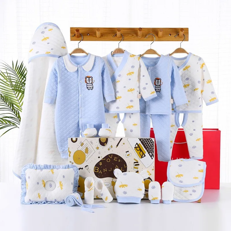 19 Pcs Newborn Clothes Baby Gift Bibs 100% Cotton Baby Set 0-3 Months Autumn Winter Kids Clothes Top Infant Suit Unisex No Box