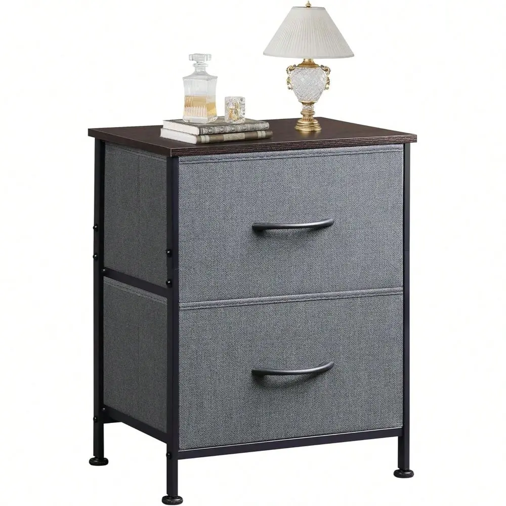 2 Drawer Dresser For Bedroom, Small Dresser With 2 Drawers, Bedside Furniture, Night Stand, End Table With Fabric Bins For Bedr