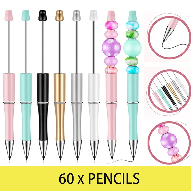 

60Pcs DIY Bead Inkless Pencils Forever Pencils Infinite Pencil Inkless Pen Unlimited Writing Forever Pencil for Writing Drawing