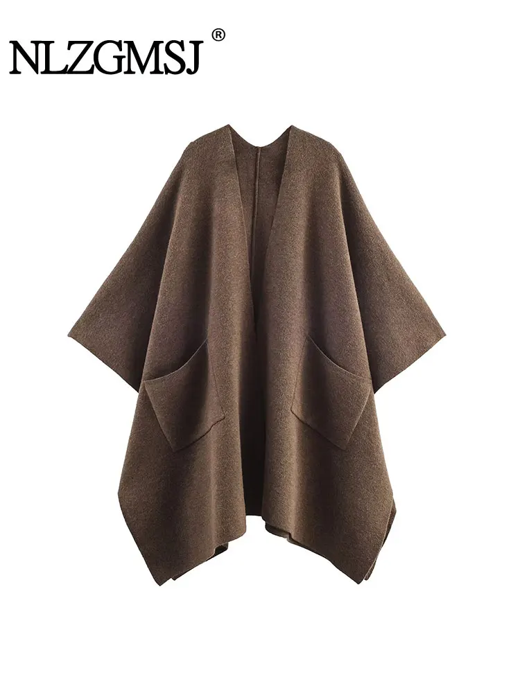 

NLZGMSJ Vintage Chic Women Sweater Solid Cloak Long Knitted Cardigan Fashion 2025 Autumn Winter Sweaters