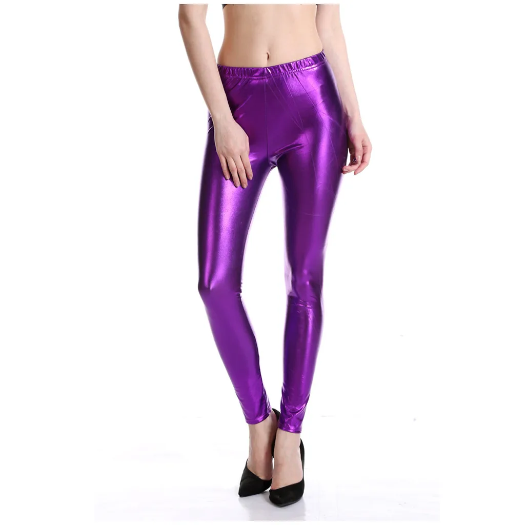 PU Leather Faux Leather Leggings Women Trousers Silver Metallic Gold Shiny Sexy Shining Style Punk Rock Legging Women Pants