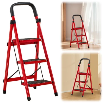 3 Step Folding Ladder Sturdy Steel Ladder 300 Lbs Load Capacity Sturdy& Portable Stepping Stools for RV Attic Daily Use