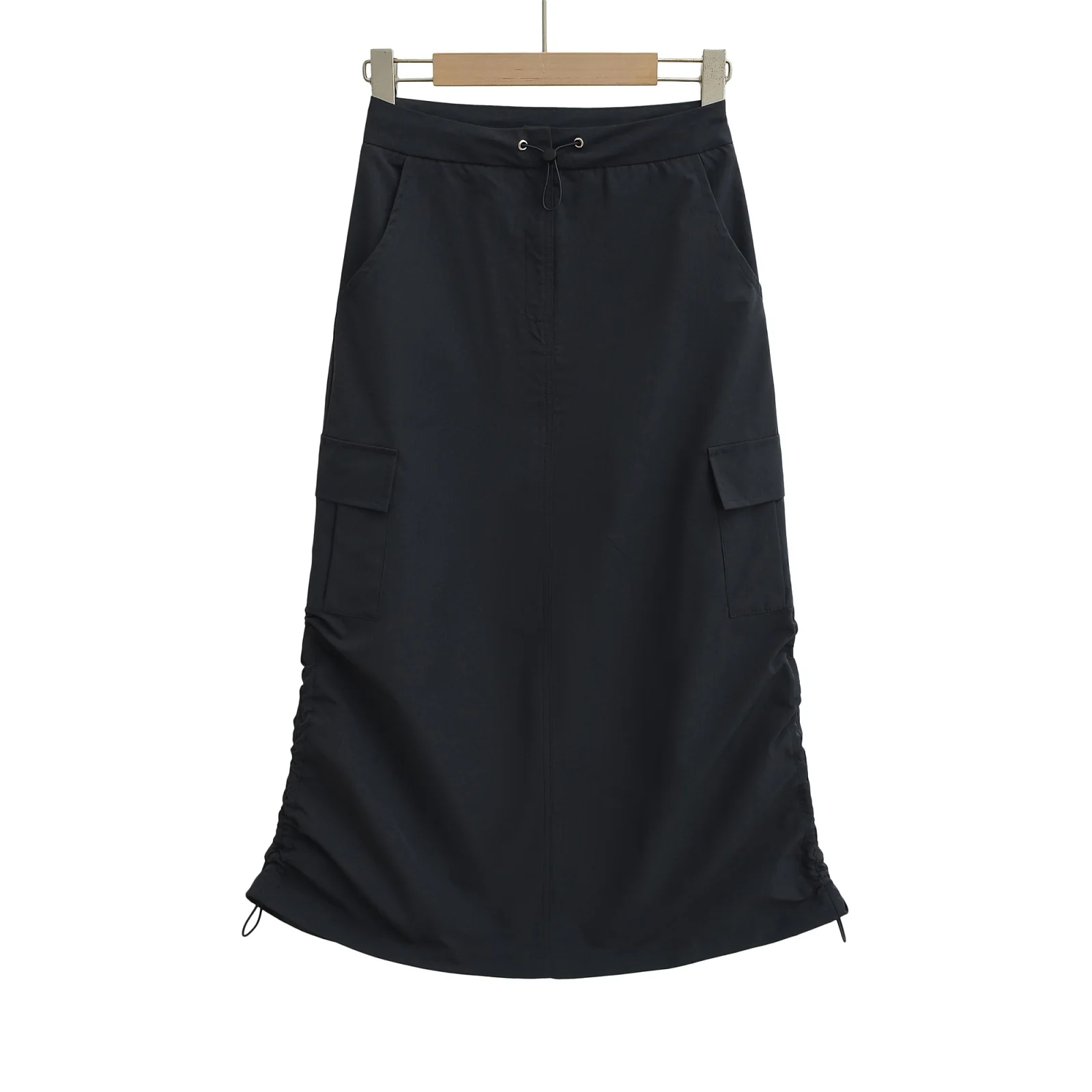 ملابس العمل الأمريكية الرجعية عالية الخصر ميدي تنورة المرأة الصيف جديد Sle التخسيس ألف خط Bodycon تنورة عادية لون نقي #3