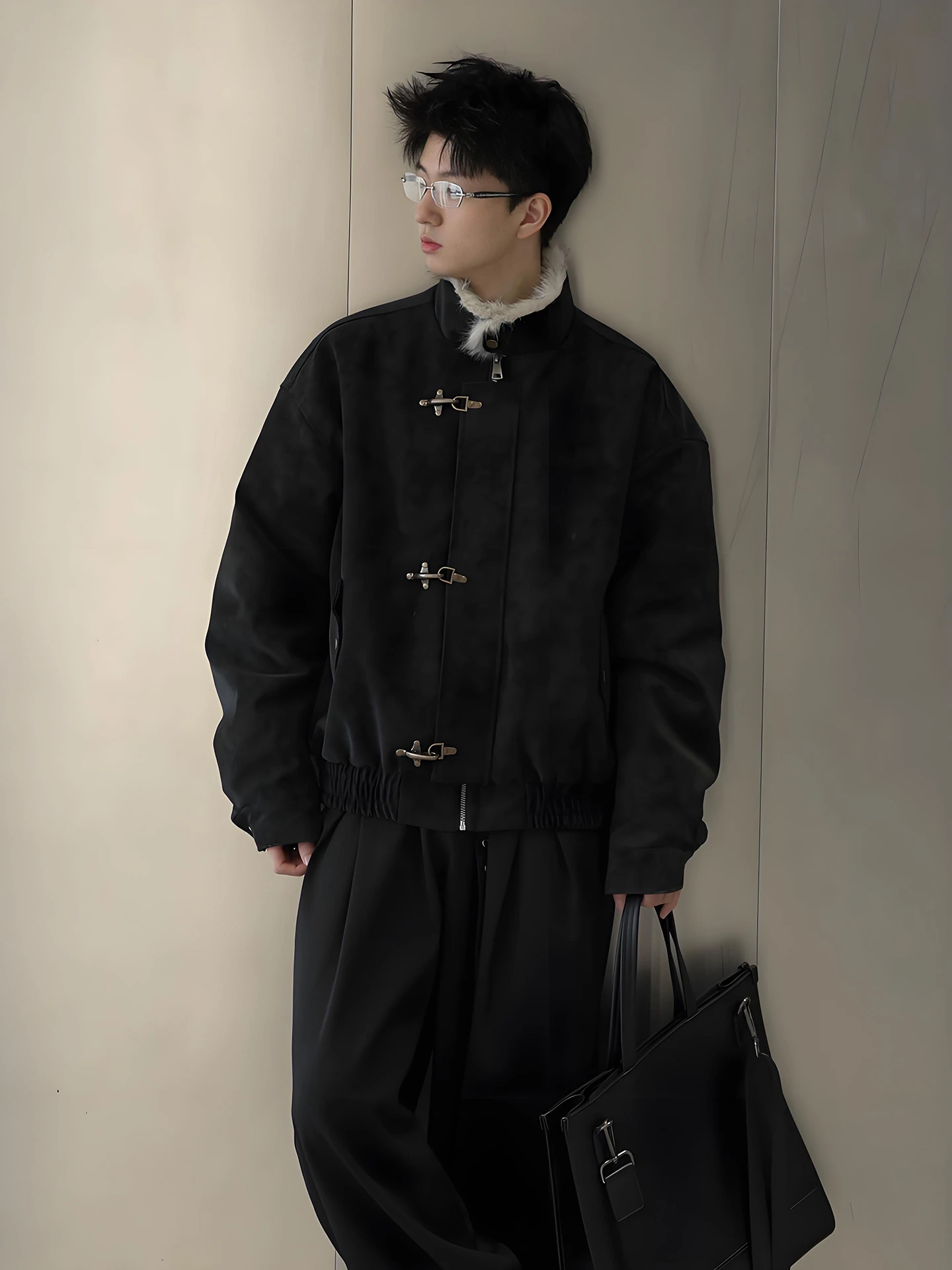 

American Sle ort Thiened Fce Lined Leather Jaet for Men Winter Warm Zipper Closure Plane Button Mountain Eagle Coat