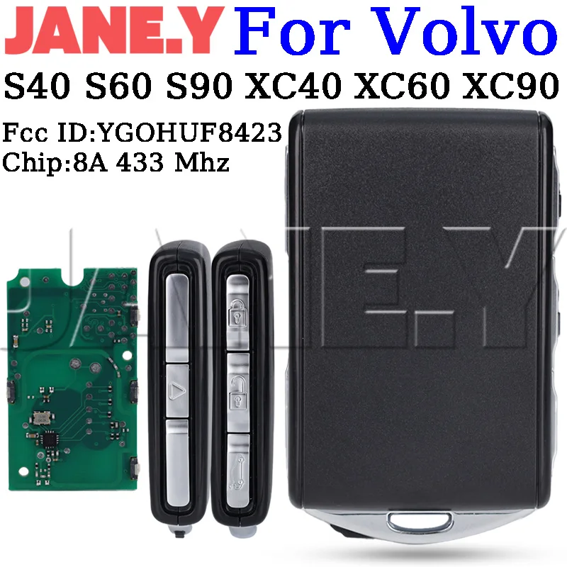 Samochodowy inteligentny kluczyk zdalnego sterowania do Volvo S90 S60 S40 XC60 XC90 2016-2020 FCC ID:YGOHUF8423 8A Chip 433Mhz Kluczyk samochodowy