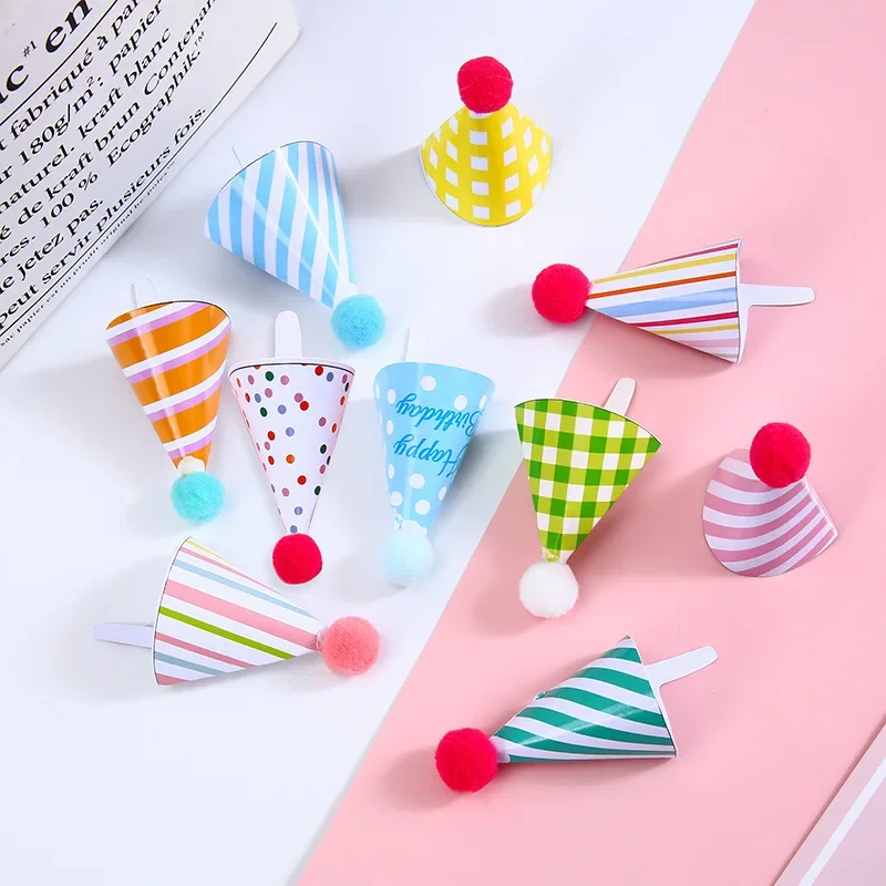 One Set Mini Birthday Hat Cupcake Topper Baby Shower Happy Birthday Cake Topper Personalized Girl Kids Cake Decorating Supplies