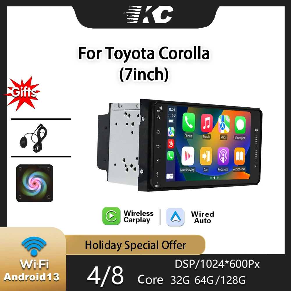 

7 ''Android 13 Универсальный автомобильный мультимедийный радиоплеер CarPlay 2Din стерео для Toyota VIOS CROWN CAMRY HIACE PREVIA COROLLA RAV4