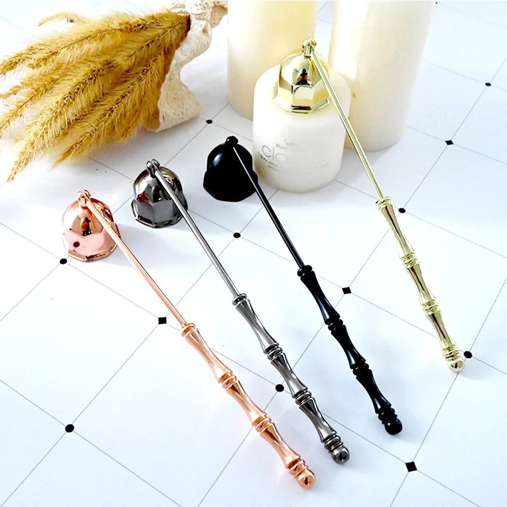 Stainless Steel Candle Care Tools Bell Cover Bamboo Handle Design Candle Wick Snuffer Candle Accessories