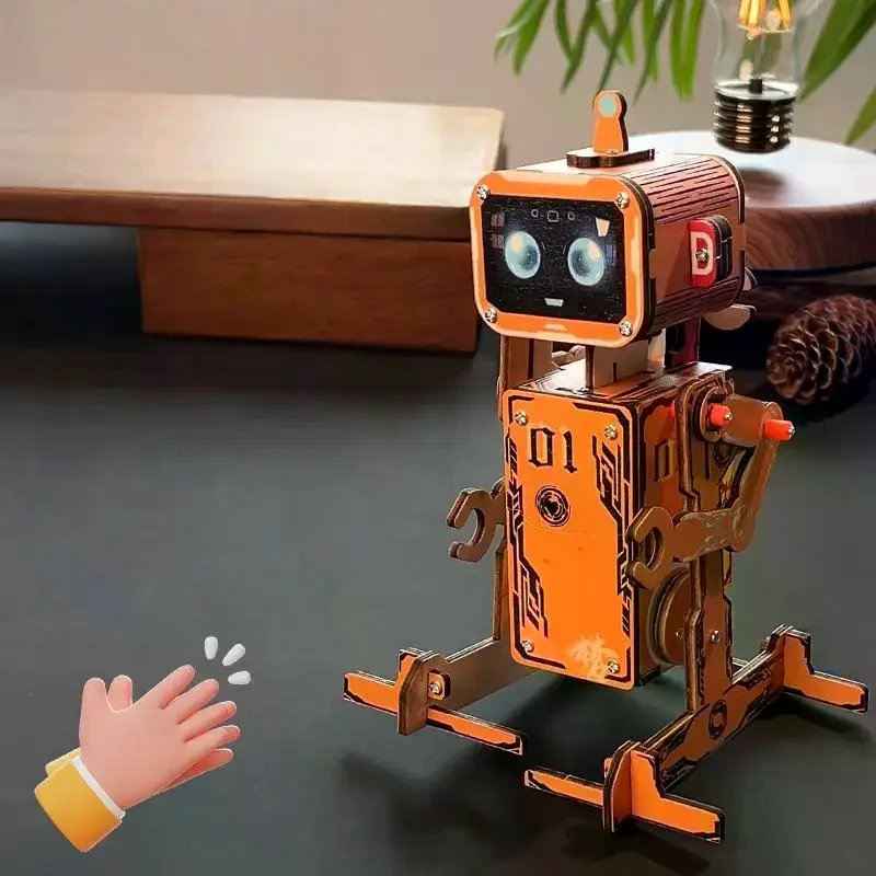 1 Zestaw Edukacyjnych Klocków Konstrukcyjnych Zabawka do Składania DIY Robot Naukowy Puzzle Drewniane 3D Robot Aktywowany Głosem Zestawy STEM dla Dzieci i Nastolatków