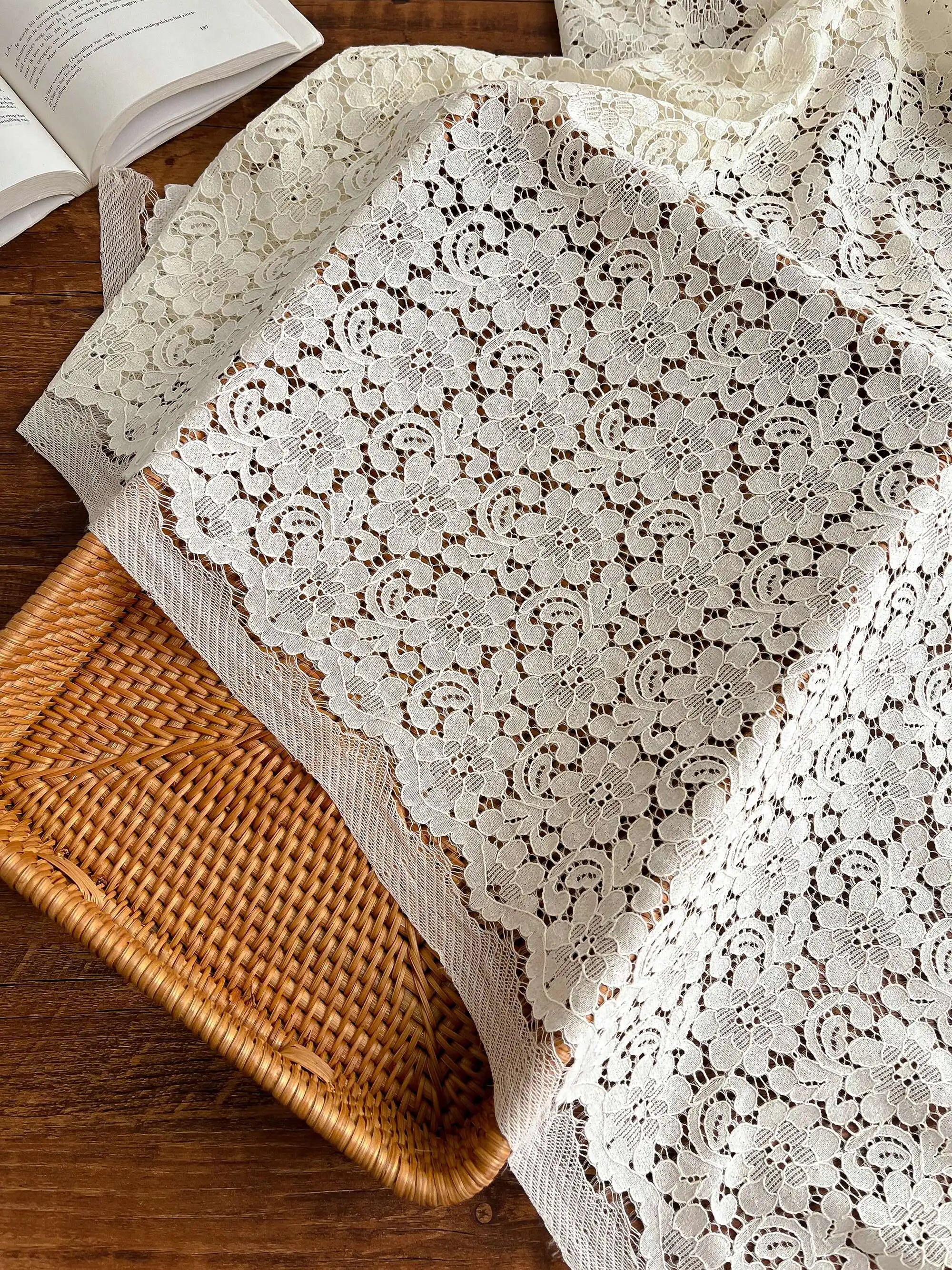 Apricot Embroidered Lace Fabric For Wedding Dresses Women\'s Clothing Fabric Accessories By the meter