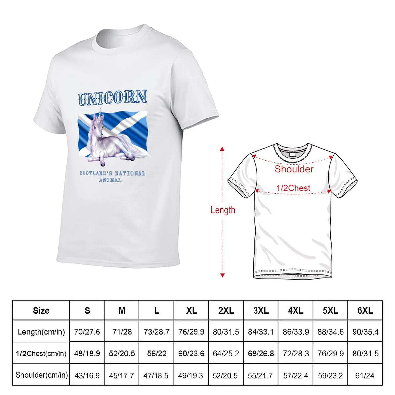 Unicorn Scotlands National Animal w/ Scottish Flag T-Shirt oversized graphic tee plus size clothes Men's cotton t-shirt