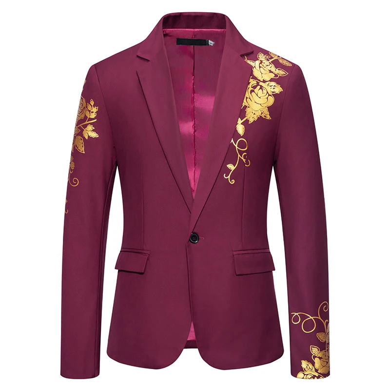 Men Fashion Business Casual Blazers Paisley Stamp Suit Slim Fit Groom Groomsman Male Wedding Suits Blazer Jackets S52