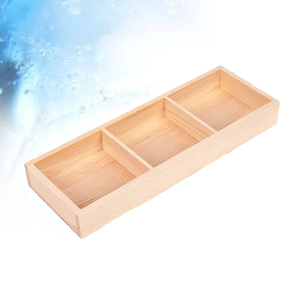 1Pcs Rustic Wooden Succulent Storage Tray with 3 Dividers Natural Non Toxic Wood Flowerpot Box for Small Plants Kitchen