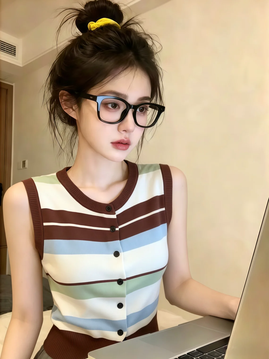 

Summer New Style Women's Knitted Vest Self-kept Color Block Stripe Sleeveless Soft Wind Age Reduction Top Korean Version Stra...