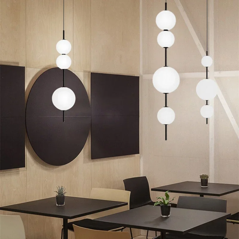 Medieval Bauhaus White Glass String Bead Shaped LED Pendant Lights Art Creative Lamps for Restaurant Home Decoration Chandelier