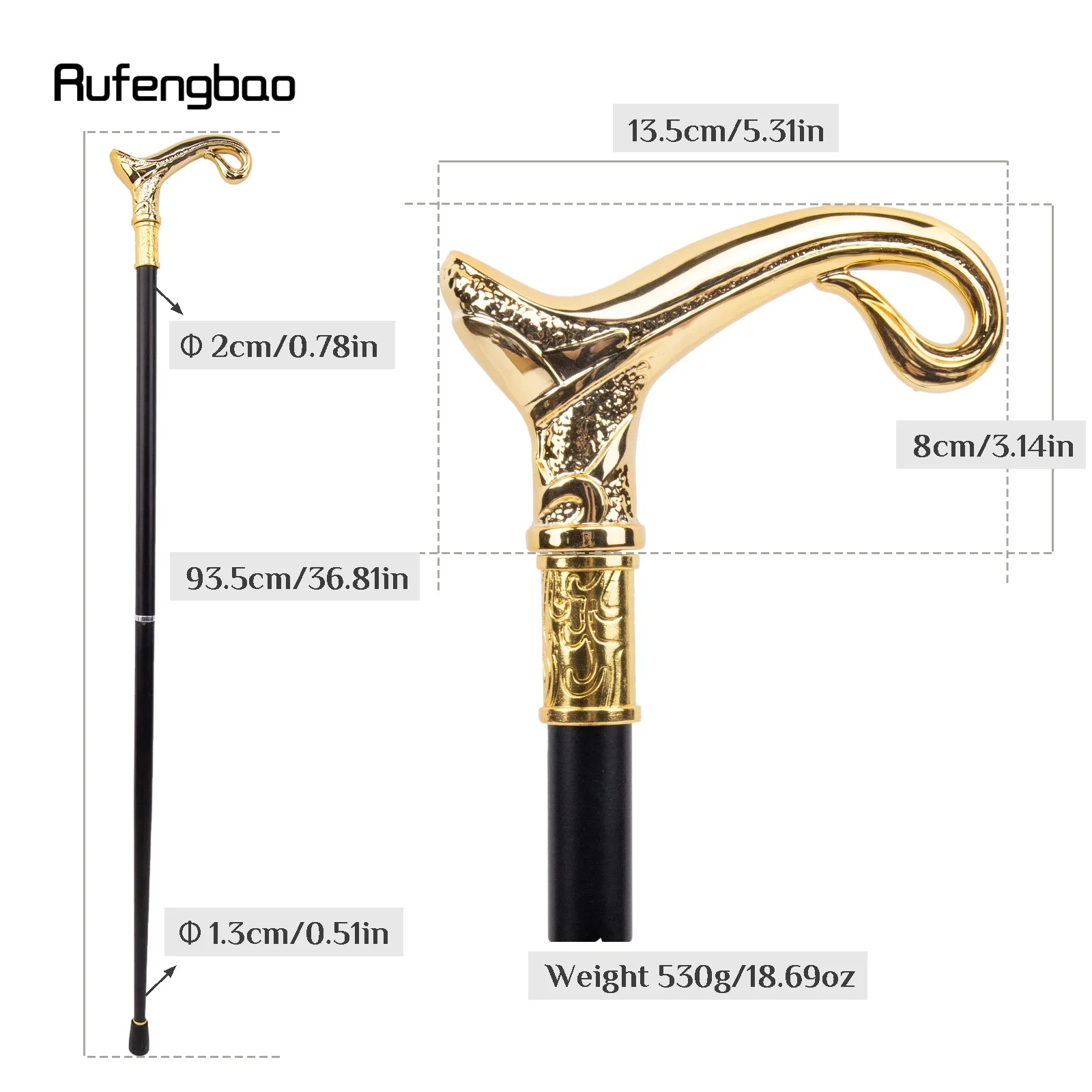 Golden Luxury Curve Line Type Walking Cane Fashion  Decorative Cane For Halloween For Cosplay And Parties, For Cosplay & Party