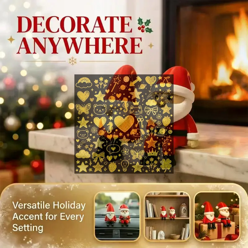 2Pcs Cute Sitting Christmas Decoration Christmas Santa Claus Figurines For Shelf Mantel Table Desk Home Office Holiday Decor