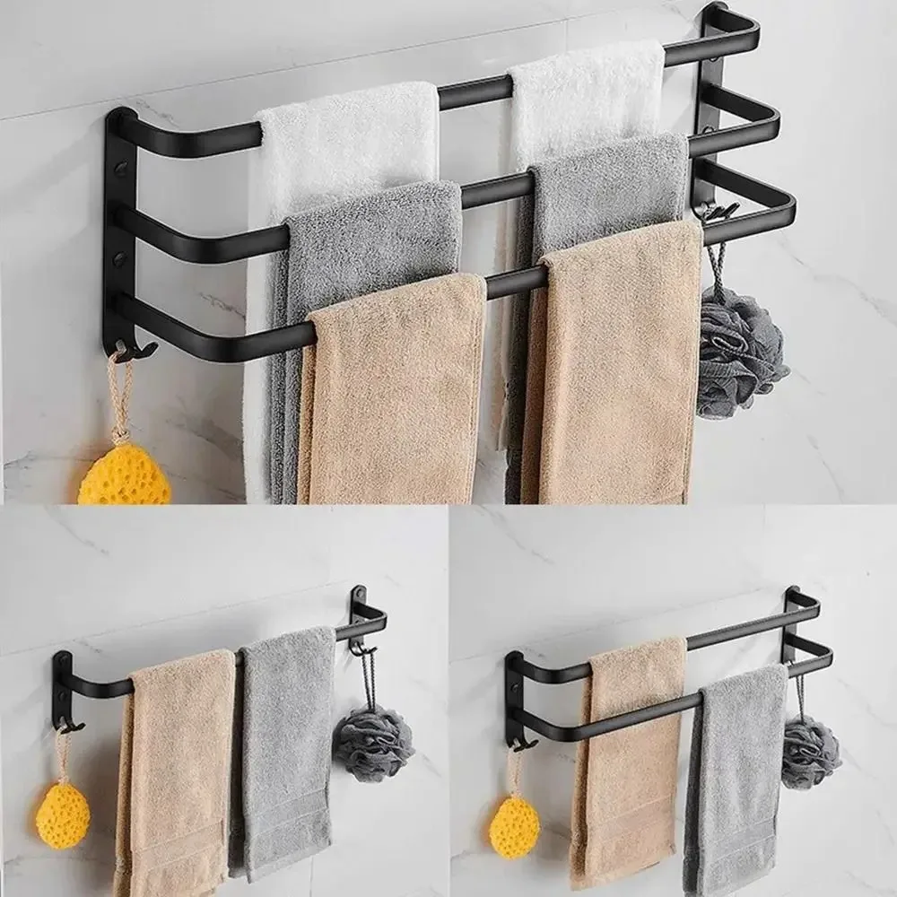 Aluminum Alloy Durable With Hooks Wall Mount Storage Shelf Bathroom Accessories Towel Holder Towel Rack