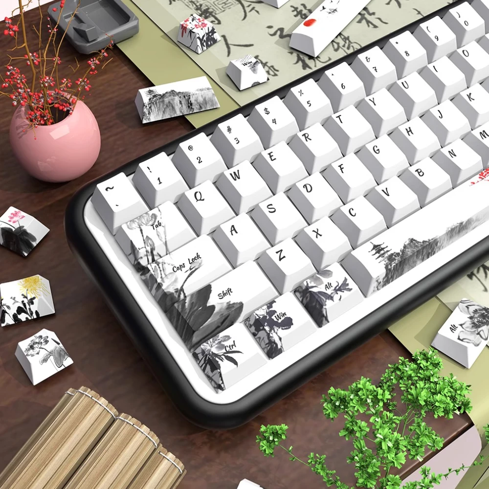 158 Keys Ink Chinese Style Keycaps Set Cherry Profile Dye-Sub Cherry Profile PBT Keycap For Mx Switch Mechanical Keyboard