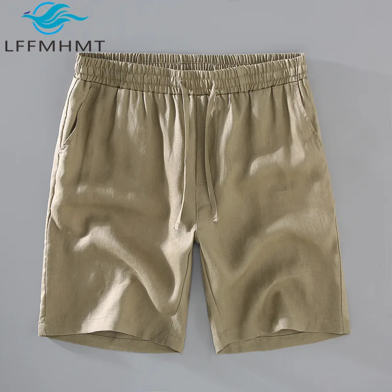 

Летние модные льняные шорты хорошего качества, мужские однотонные эластичные талии, простые базовые брюки средней длины, тонкие дышащие брюки