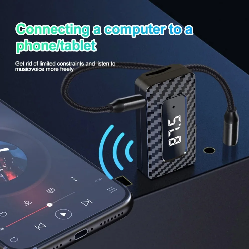 Bluetooth 5.3 Transmitter Receiver Wireless Audio Adapter With LED Display Handsfree Call Car Kit For FM Radio Support TF card