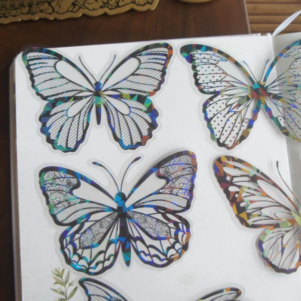 

18pcs Laser Diamond Pattern Butterfly Vein Design PVC Sticker Scrapbooking DIY Gift Packing Decoration