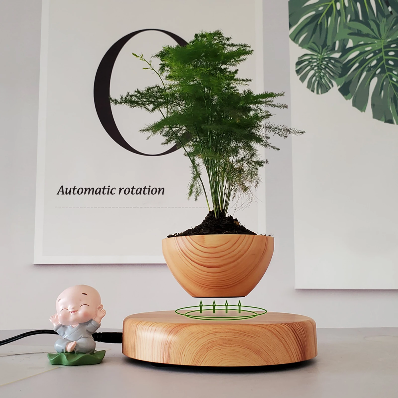 Pot tanaman Bonsai mengambang, cahaya malam magnetik mengambang kreatif Pot untuk tanaman Mini hadiah Floating cerdas