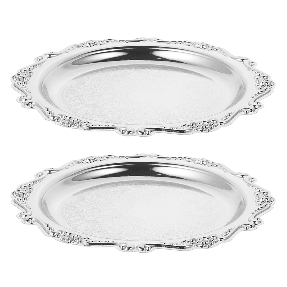 

2 Pcs Decorate Snack Plate Tray Appetizer Platter Iron Jewelry Decorative Serving