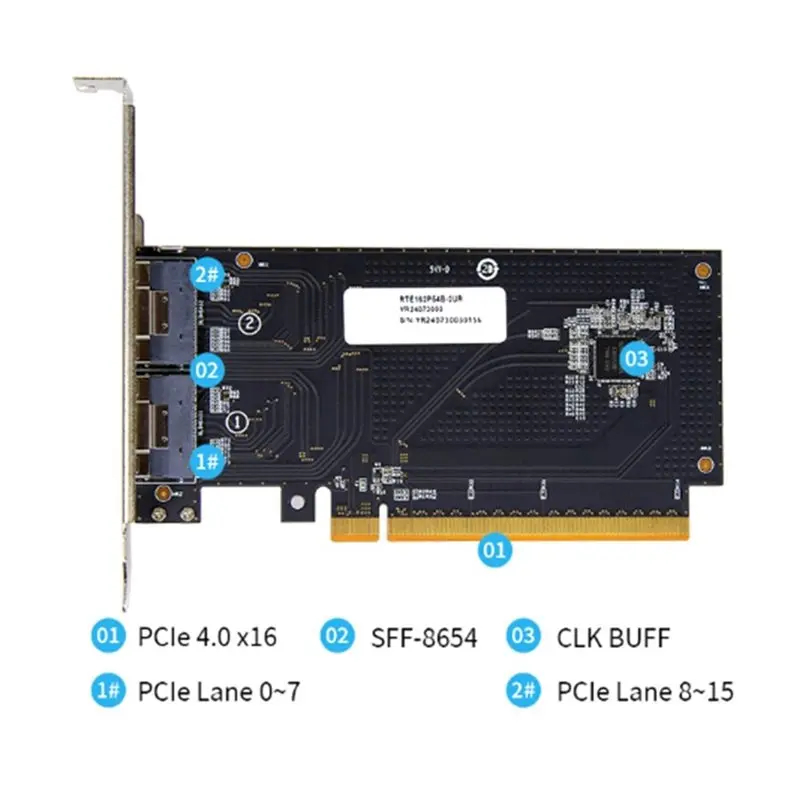 PCI-E 4.0 X16 To Slimsas SFF-8654 Adapter RTE162P54B-2UR U.2 Nvme SSD Expansion For High-Speed Data Transfer